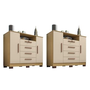Kit 02 Cômoda Rack Turim 2 Portas 4 Gavetas Carvalho Off White Clique Chique