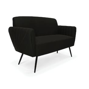 Sofá Namoradeira Pés Palito de Ferro Bruna Suede Preto - D`Rossi