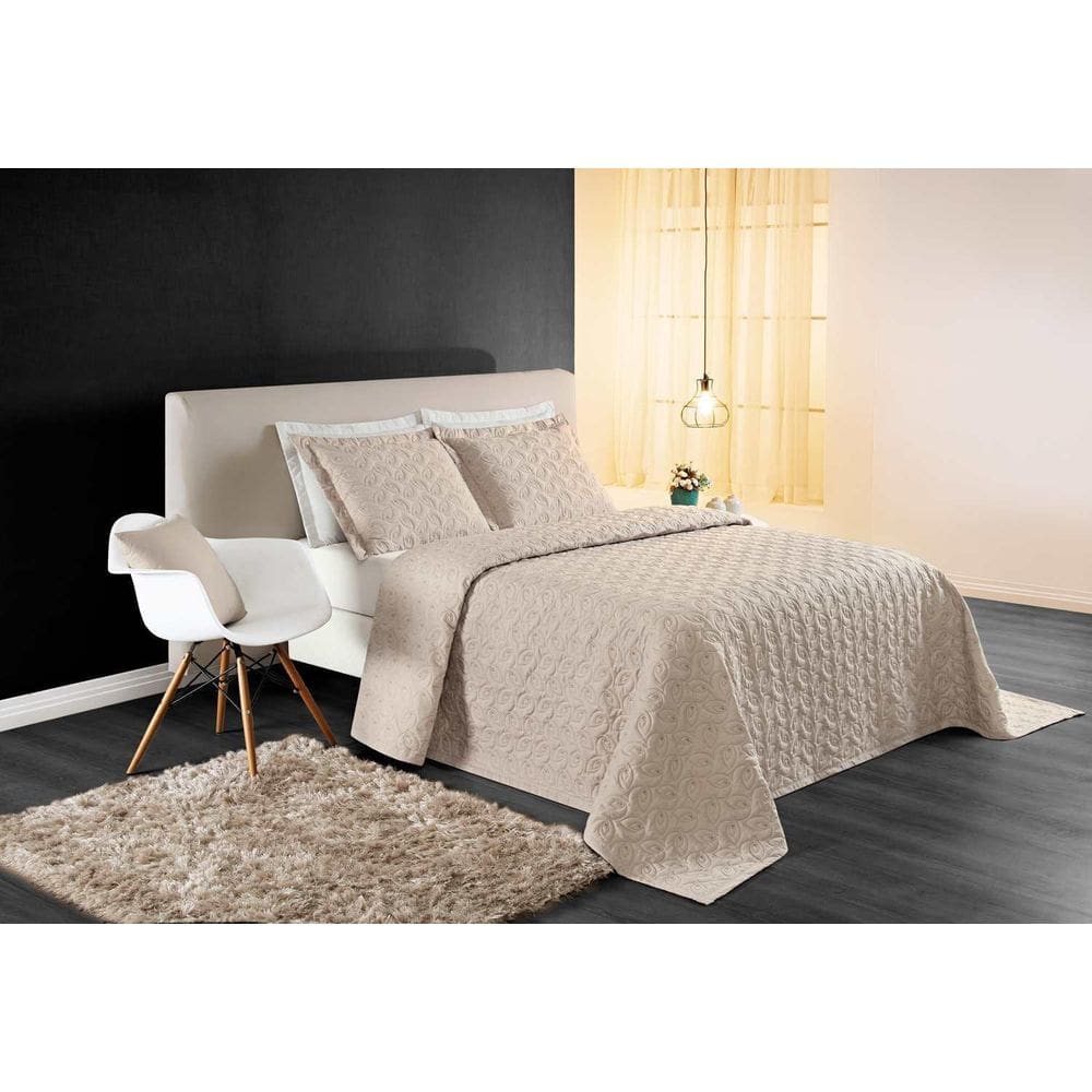 Cobre Leito Casal 3 Pçs Coleção Ágata 200 Fios Bordado Caqui