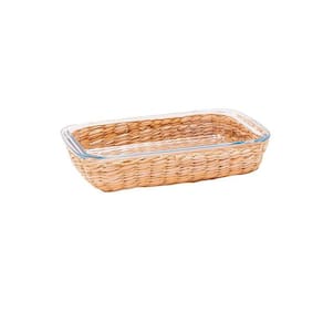 Travessa Retang Vidro Boro Suporte Rattan 27 cm Mimo Style