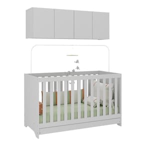 Berço 3 Em 1 Com Colchão E Armário Aéreo 4 Portas Multimóveis Mp4158 Branco Branco