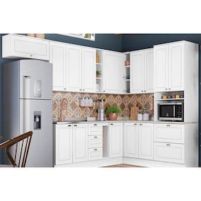 Cozinha Compacta Americana 13 Peças (1 Torre Quente + 5 Aéreos + 3 Balcões + 1 Porta Toalha + 3 Tampos) CZ268 Branco - Henn