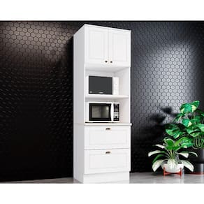 Paneleiro de Cozinha Americana Torre Quente 2 Forno c/2 Gavetas e 2 Portas 71x54x220cm Branco - Henn