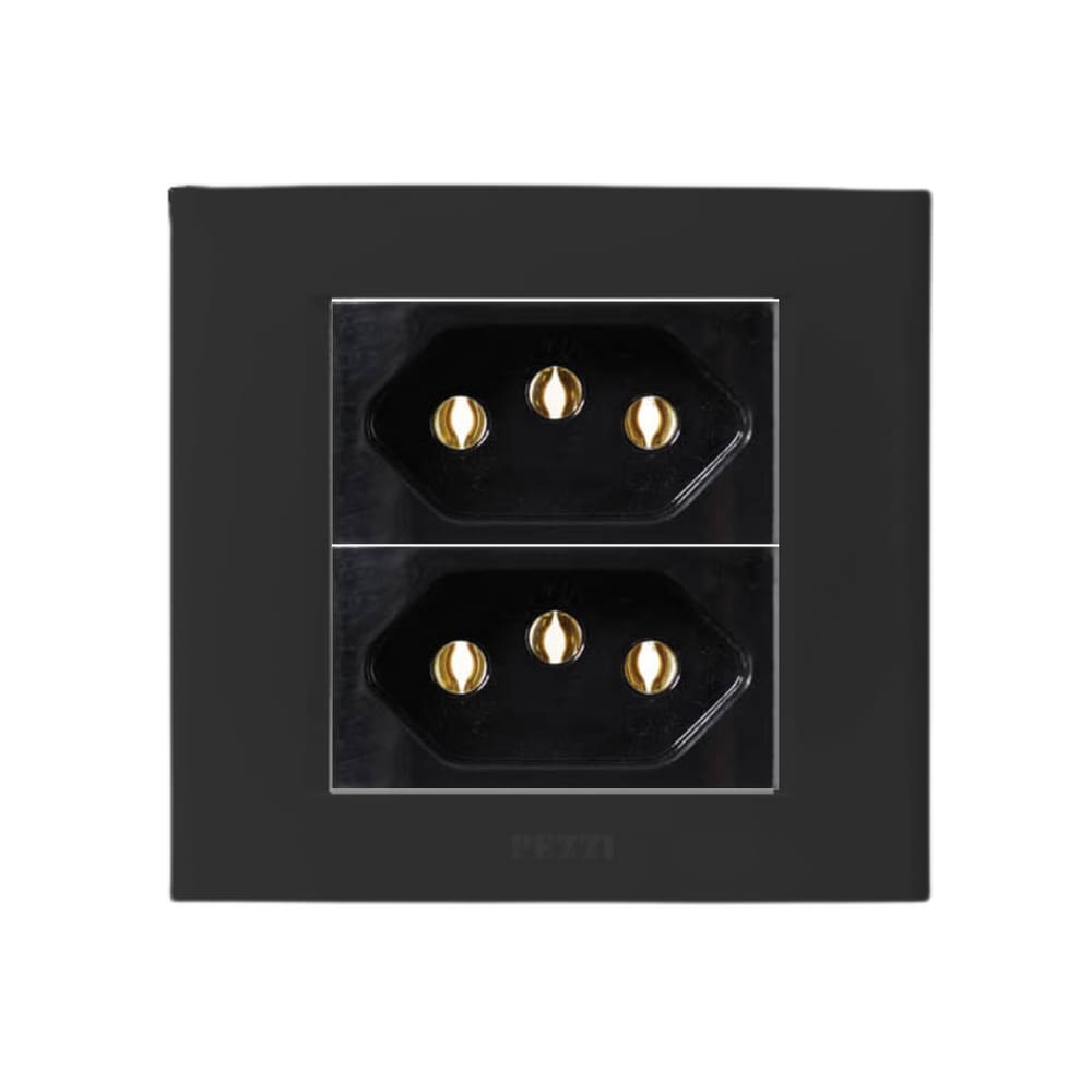 Conjunto Tomada Dupla 20A 2P+ T 250V Embutir Moveis Preto Pezzi