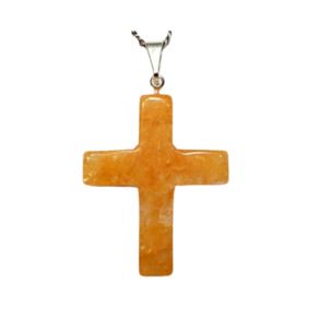 Colar Crucifixo Pedra Citrino Bombardeado Natural Prateado