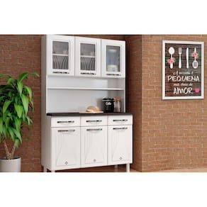Cozinha Compacta Star New c/ 6 Portas (3 c/ Vidro) e 3 Gavetas 120cm Branco - Telasul