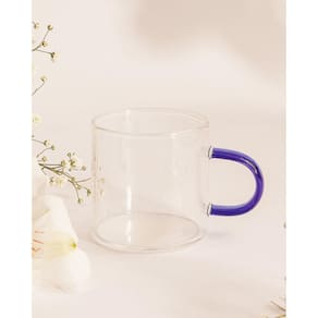 Caneca Vidro Boro Alça Azul 100ml Mimo Style
