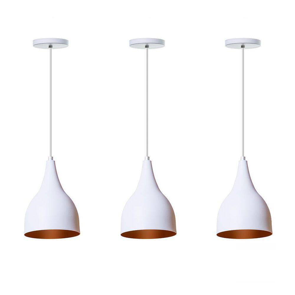Kit 3 Lustre Pendente Gota Branco Alumínio Decorações