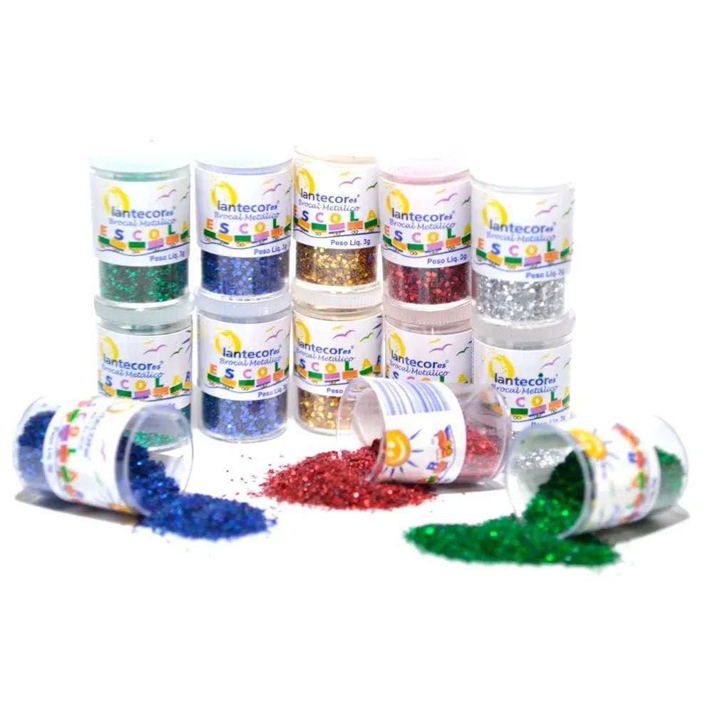 Glitter Escolar PVC Metálico Pote 3g Lantecor | Purpurina| Brilho em Pó | Brilhoso | Unhas | Artesanato | Slimes Festas