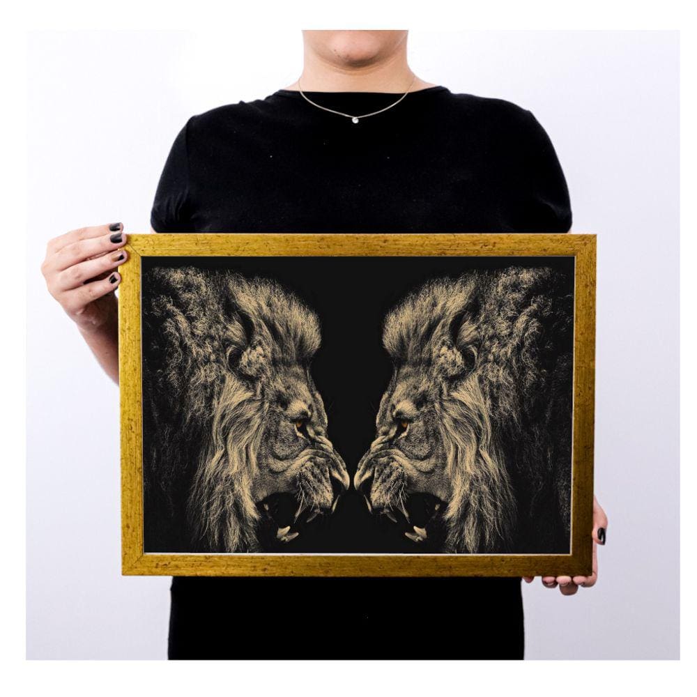 quadro poster c moldura decoração escritório leão drd749