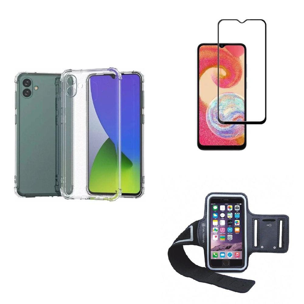 Kit Braçadeira Samsung Galaxy A04 + Película De Vidro 3D + Capa