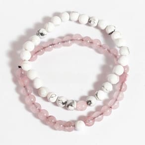 Pulseira Pedra Howlita e Quartzo Rosa Para Casal Bolinha 6mm