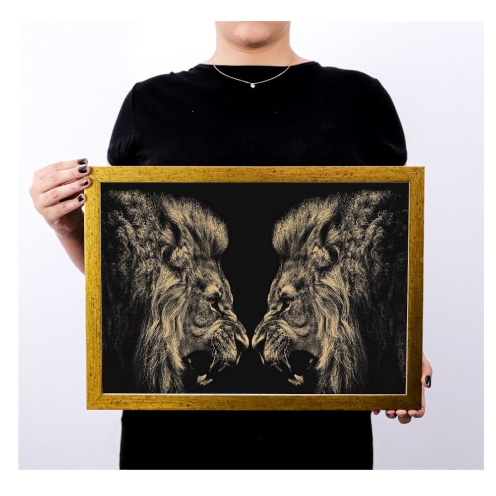 lindo quadro poster c moldura decoração sala leão drd749