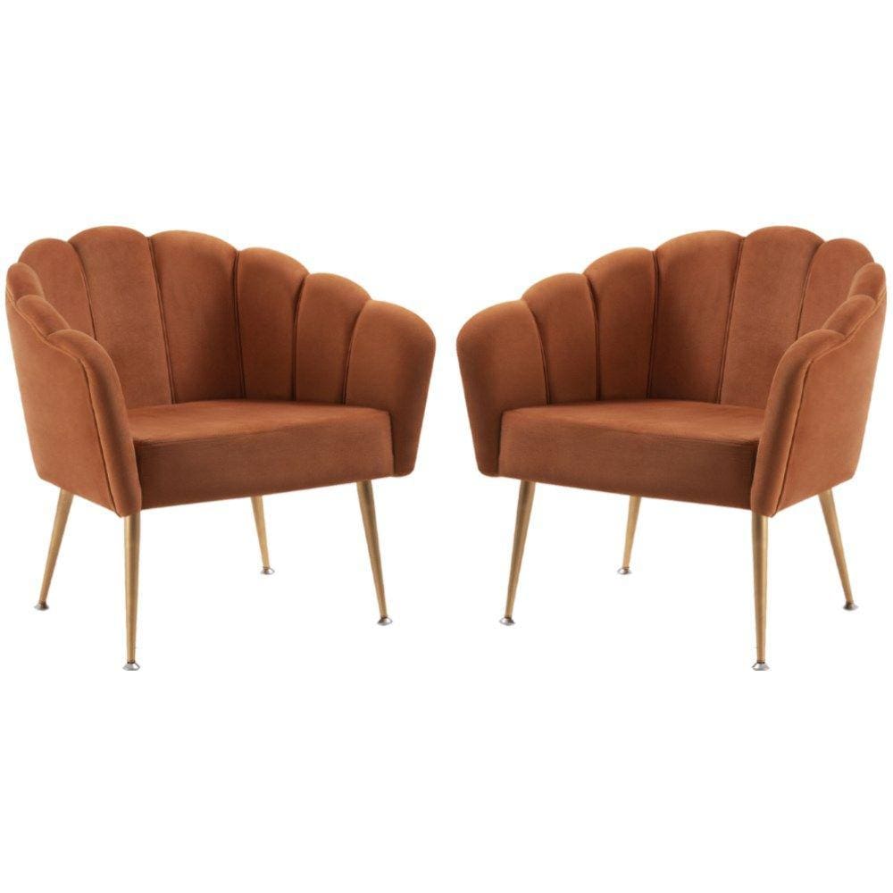 Kit 2 Poltronas Decorativas Pes Aço Dourado 7049 Veludo Caramelo Dmobiliario