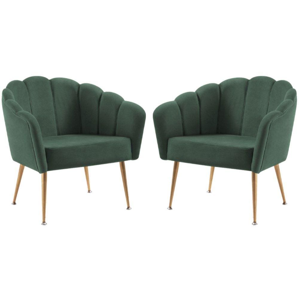 Kit 2 Poltronas Decorativas Pes Aço Dourado 7049 Veludo Verde Dmobiliario