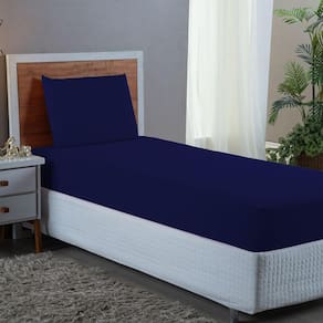 Jogo de Cama de Solteiro 2 pç Lençol + Fronha Premium Micro Percal 400 Fios Liso Azul Marinho