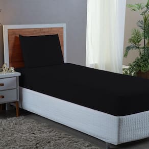 Jogo de Cama de Solteiro 2 pç Lençol + Fronha Premium Micro Percal 400 Fios Liso Preto