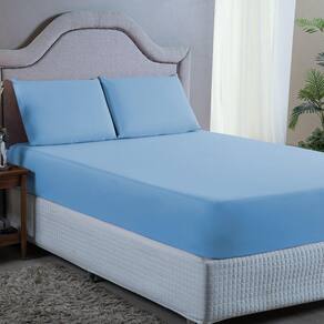 Jogo de Cama Queen 3 pç Lençol + Fronhas Premium Micro Percal 400 Fios Liso Piscina