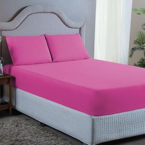 Jogo de Cama Queen 3 pç Lençol + Fronhas Premium Micro Percal 400 Fios Liso Pink