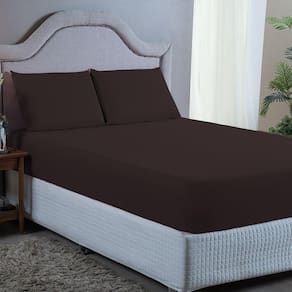Jogo de Cama de Casal 3 pç Lençol + Fronhas Premium Micro Percal 400 Fios Liso Tabaco