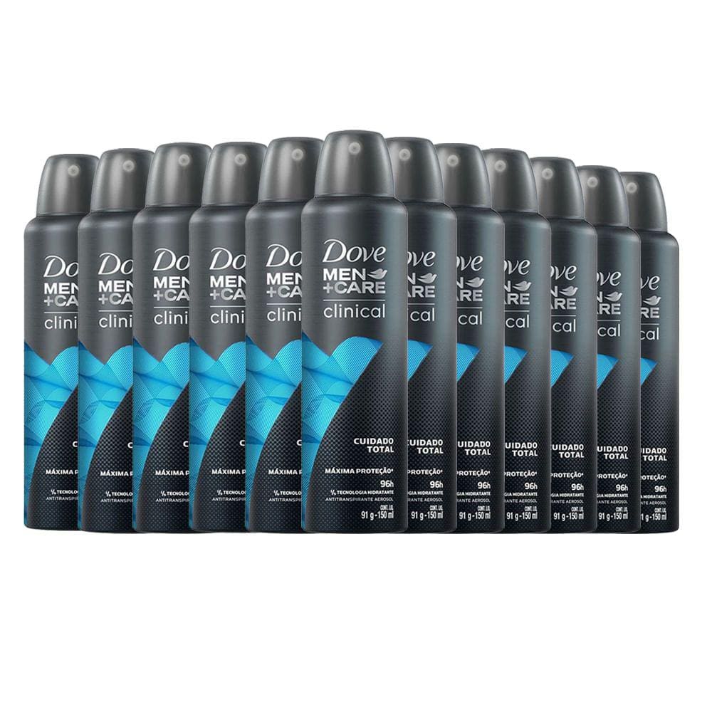 kit 12 Desodorantes Aerosol Dove Clinical Cuidado Total Men 150ml/91g
