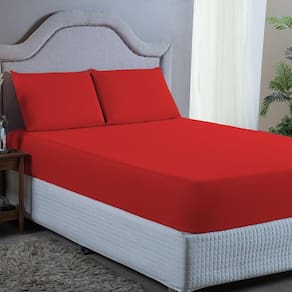 Jogo de Cama Queen 3 pç Lençol + Fronhas Premium Micro Percal 400 Fios Liso Vermelho