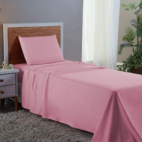 Jogo de Cama de Solteiro 3 pç Lençol + Fronha Premium Micro Percal 400 Fios Liso Rosê