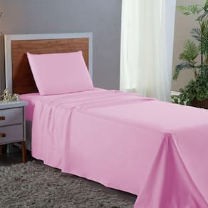 Jogo de Cama de Solteiro 3 pç Lençol + Fronha Premium Micro Percal 400 Fios Liso Rosa