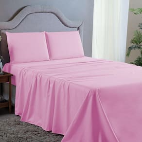 Jogo de Cama King 4 pç Lençol + Fronhas Premium Micro Percal 400 Fios Liso Rosa