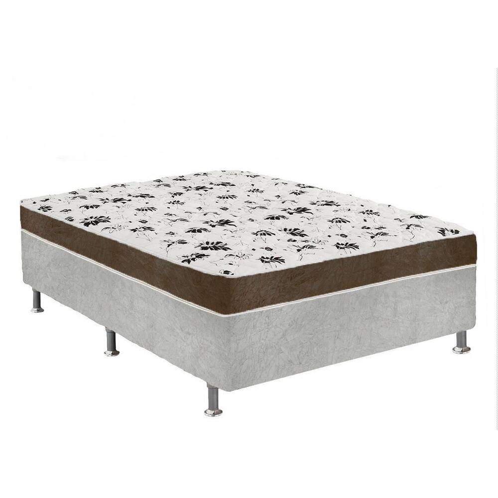 Cama Box Casal Suede Cinza + Colchão Casal Suede Marrom Orto Molas Bonnel 138x188x55