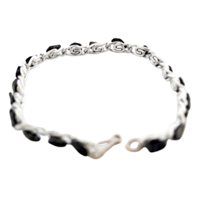 Pulseira Corrente Colada Hematita Natural Rolada Prateado