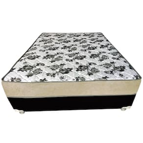 Cama Box Casal Suede Preto + Colchão Casal Suede Bege Orto Molas Bonnel 138x188x55