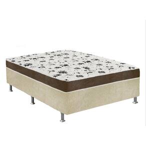 Cama Box Casal Suede Bege + Colchão Casal Suede Marrom Orto Molas Ensacada 138x188x55