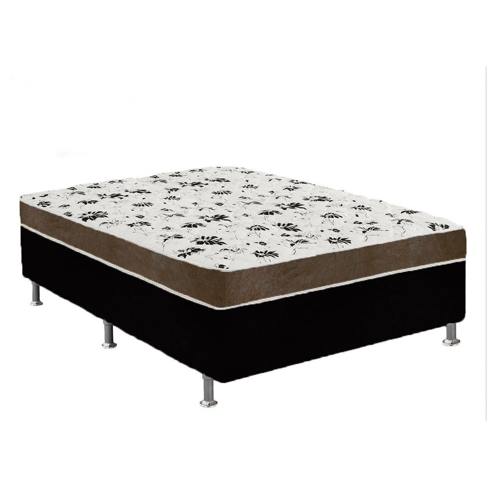 Cama Box Casal Suede Preto + Colchão Casal Suede Marrom Orto Molas Ensacada 138x188x55