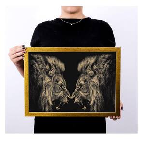 lindo quadro poster c moldura decoração retro leão drd749