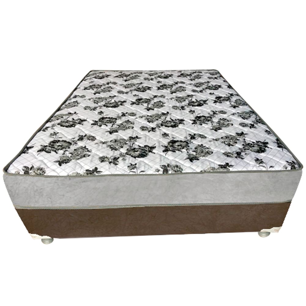 Cama Box Casal Suede Marrom + Colchão Casal Suede Cinza Orto Molas Bonnel 138x188x55