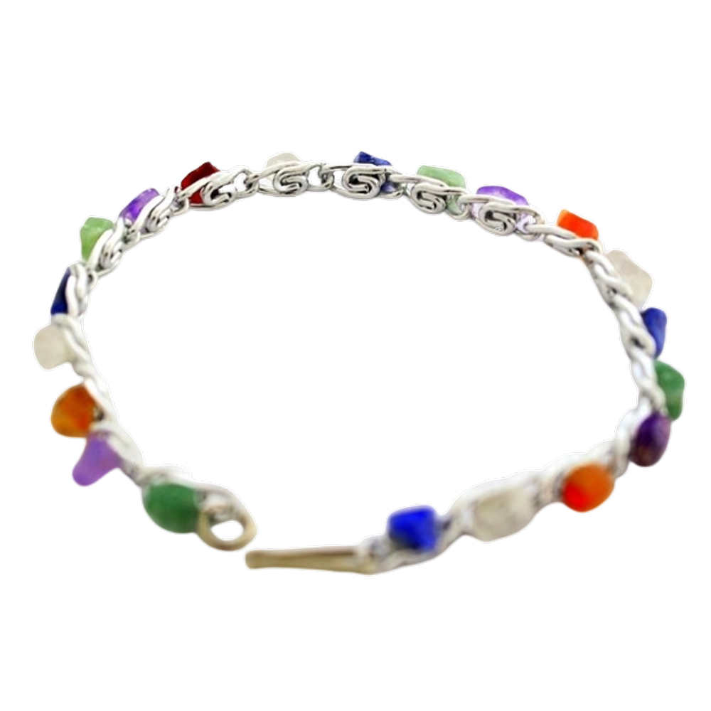 Pulseira Corrente Colada Mista Natural Montagem Prateado