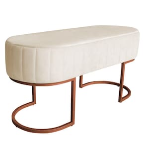 Banco Recamier Estofado Luana Base Bronze Veludo Bege - Montanaris Decor