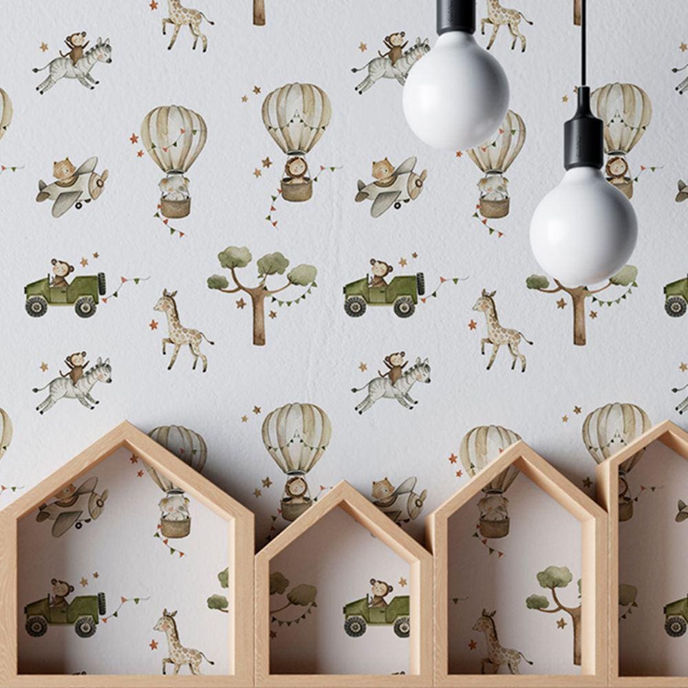 Papel de parede Animais infantil Decorativo Aquarela Clara balões Quarto menino Lavavel 3m