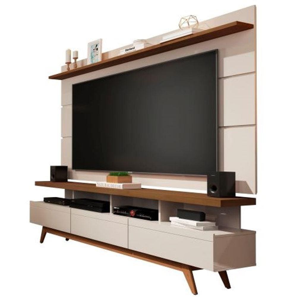 Rack Com Painel 1.80 TV Até 72 Retrô Pés Madeira Gavetas Nichos Prateleira Vivare Wood