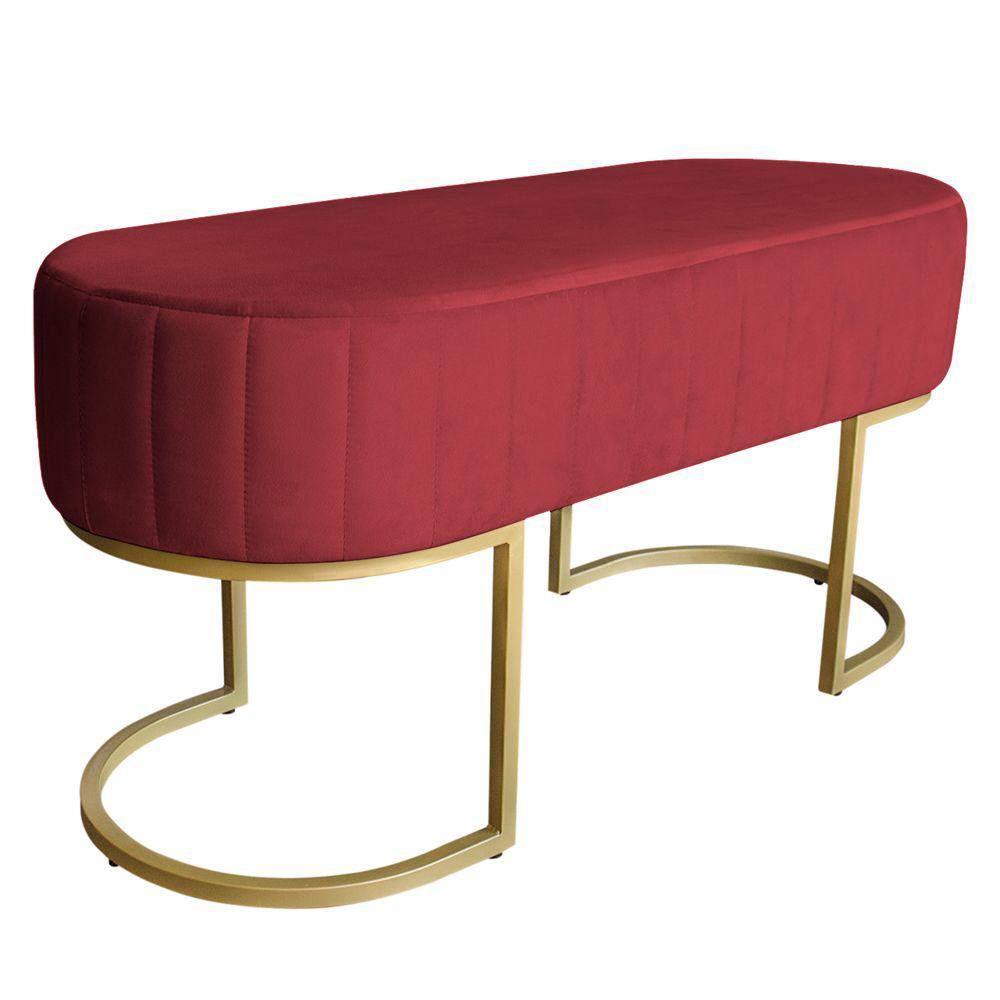 Banco Recamier Estofado Luana Base Gold Veludo Vermelho - Montanaris Decor