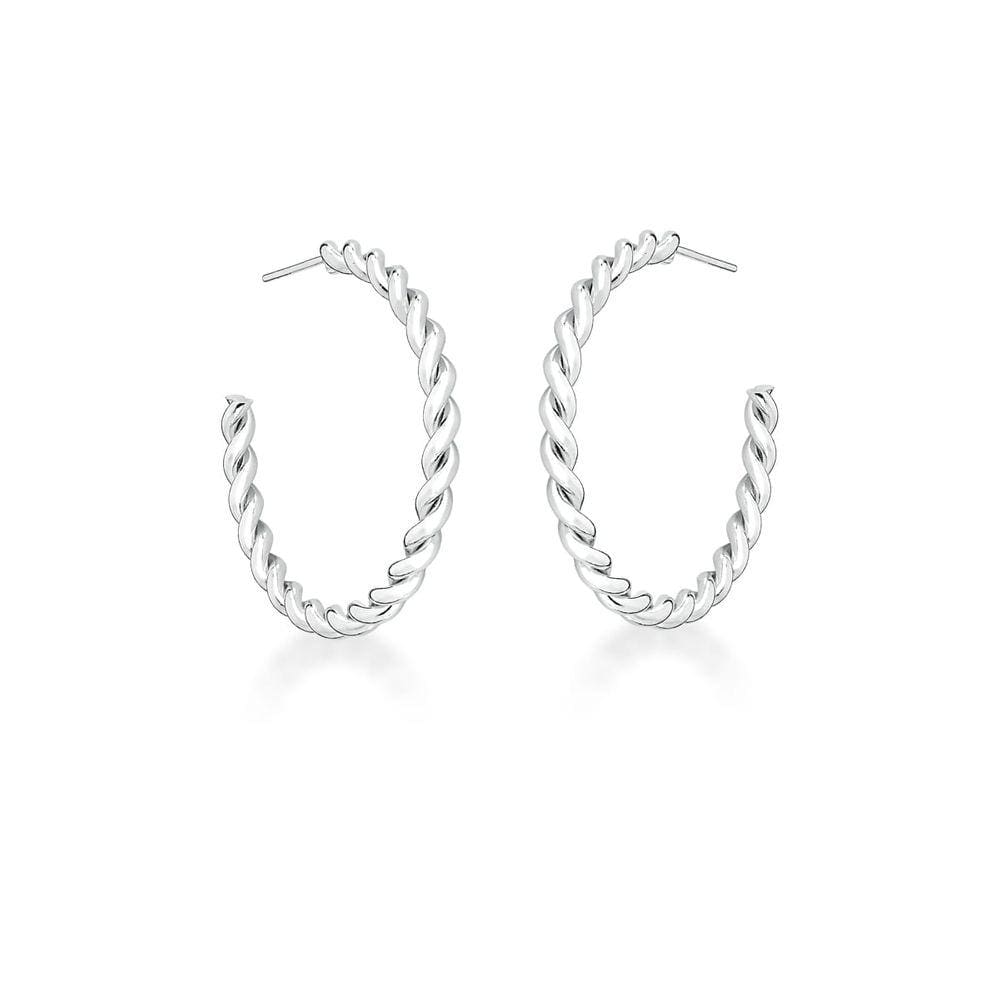 Brinco meia argola trançada e lisa banhada a ródio-Zarpellon