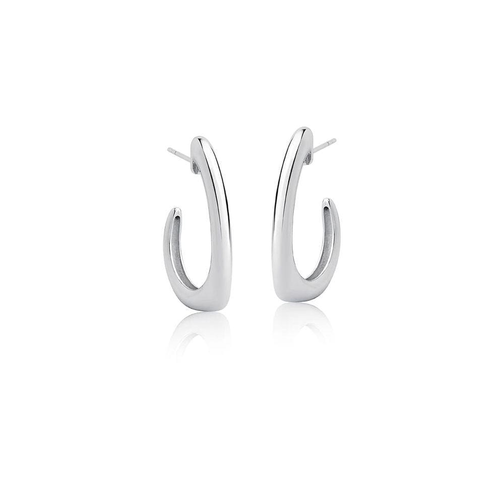 Brinco meia argola curva e lisa banhada a ródio-Zarpellon