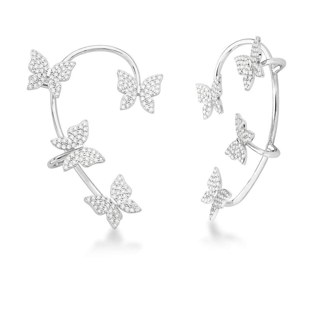 Piercing de pressão borboletas brancas banhado a ródio-Zarpellon