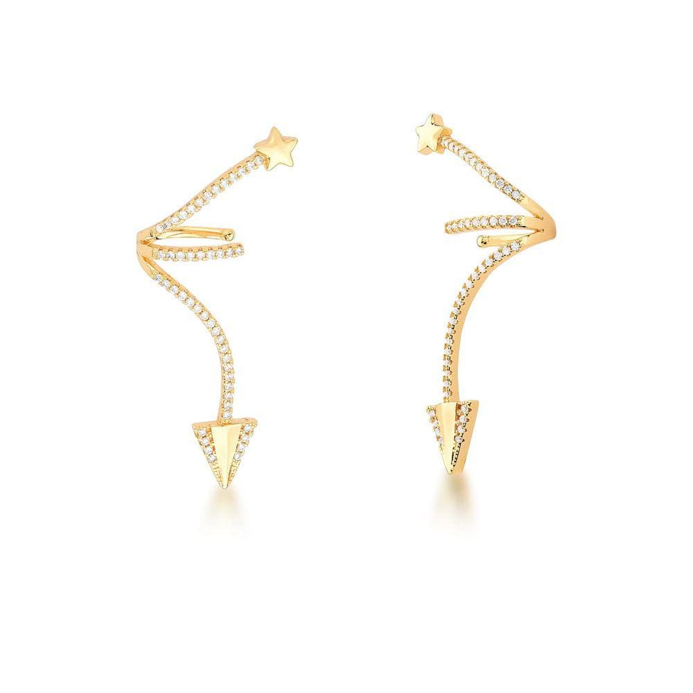 Piercing de pressão flecha e estrela banhada a ouro-Zarpellon