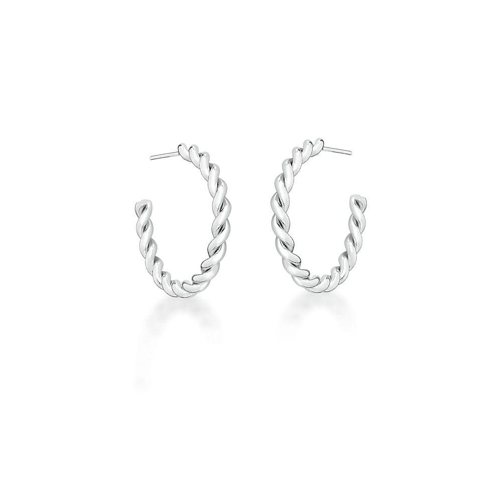 Brinco meia argola trançada e lisa banhada a ródio-Zarpellon