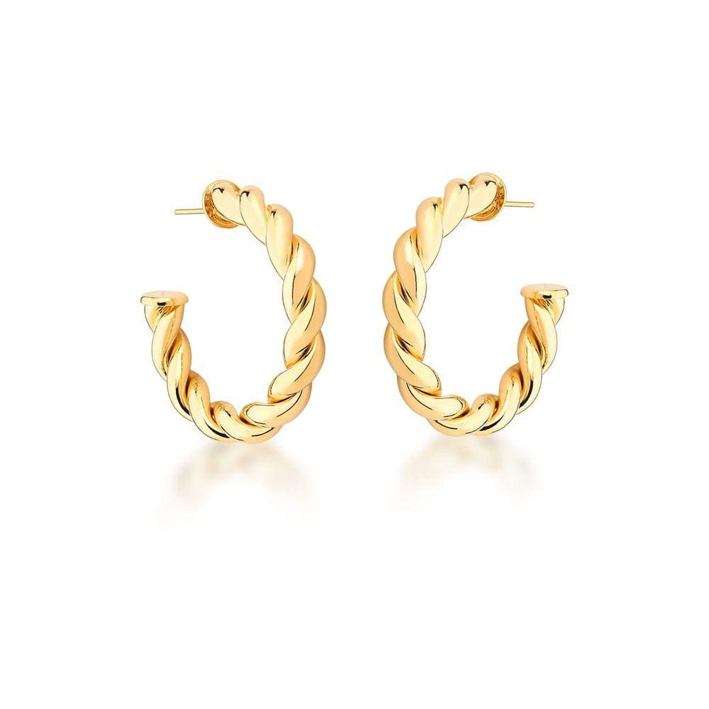 Brinco meia argola trançada e lisa banhada a ouro-Zarpellon