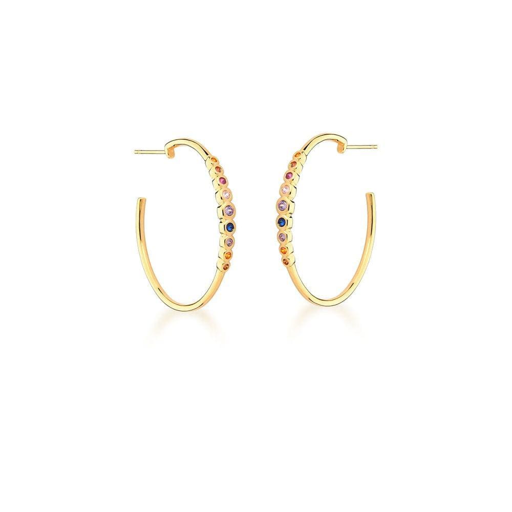Brinco meia argola com zircônias coloridas banhada a ouro-Zarpellon