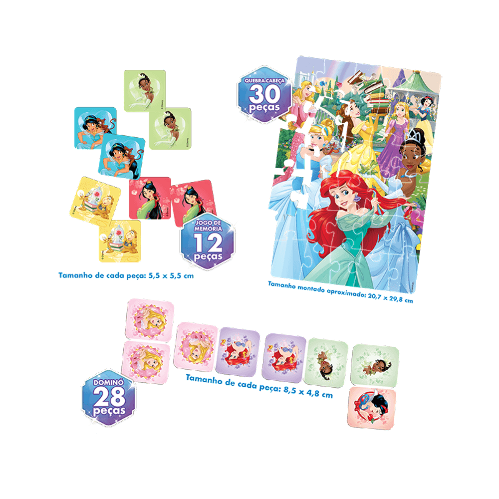 Super Kit Jogos 3 em 1 Princesas Disney - Toyster