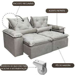 Sofá Veludo Athenas 2,00m Conforto e Elegância Retrátil